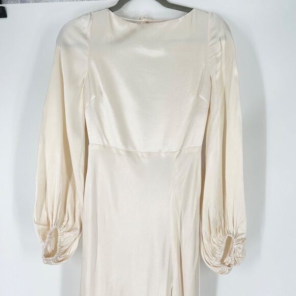 NWT Shona Joy La Lune Balloon Sleeve Open Back Midi Dress in Cream - Picture 5 of 11